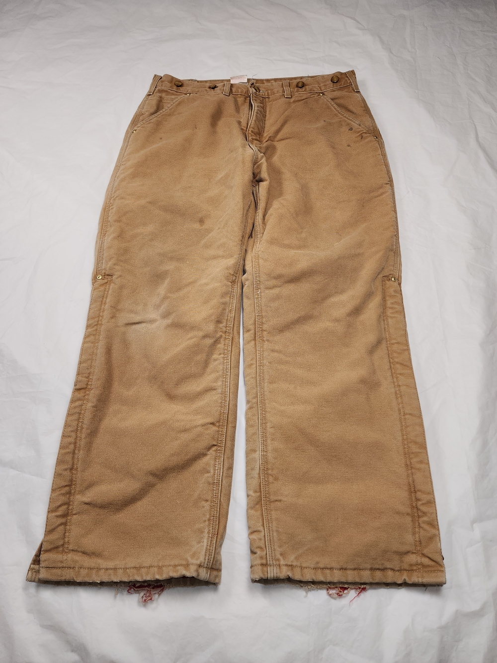 VTG Carhartt B10 Men's Red Quilted Lined Workwear Carpenter Pants Brown 36w/28in